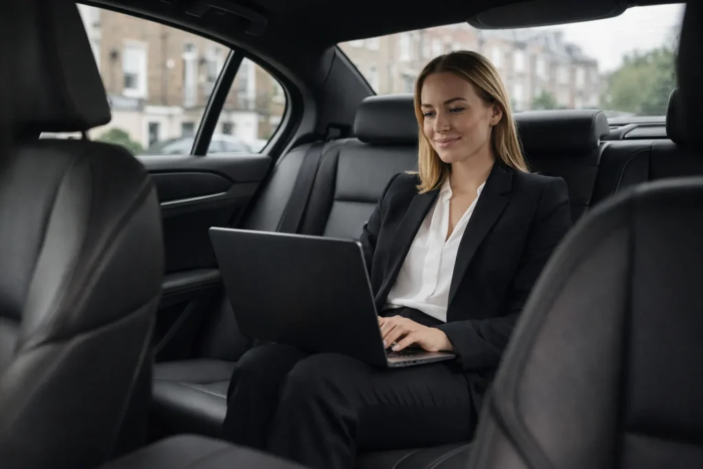 Businesswoman in the back of a car